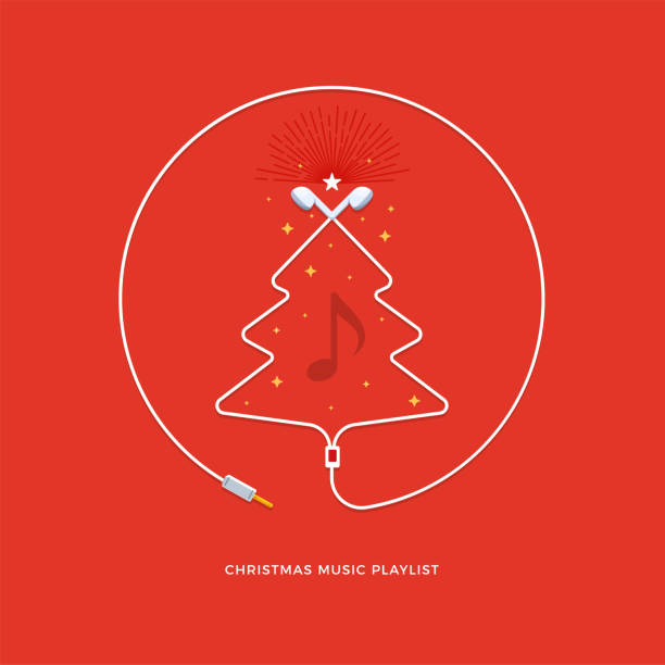 illustrations, cliparts, dessins animés et icônes de forme d’un arbre de noël d’un écouteur. illustration vectorielle - christmas tree audio