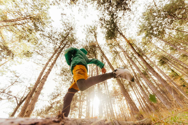 istock Young man running in the woods 1290882479