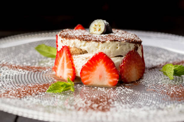 istock cheesecake decorated with feijoa and ripe strawberries 1290885039