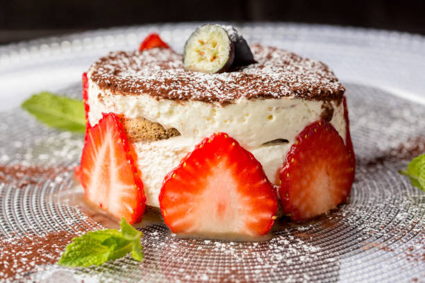 istock cheesecake decorated with feijoa and ripe strawberries 1290885186