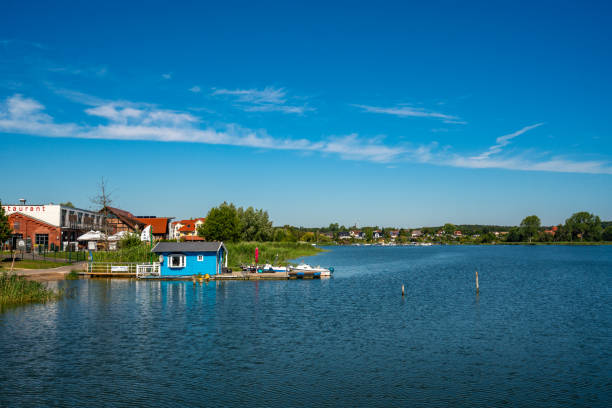 Blue boatshed at Wohlgast at Usedom in northern Germany, a town that is popular with Germany tourists, particularly in the summer.
