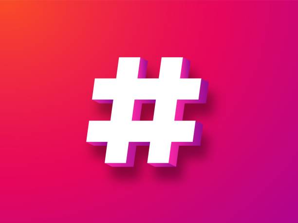 hashtag-symbol 3d. trending white tag blog auf rotem hintergrund und soziale netzwerke chat. - hashtag stock-grafiken, -clipart, -cartoons und -symbole