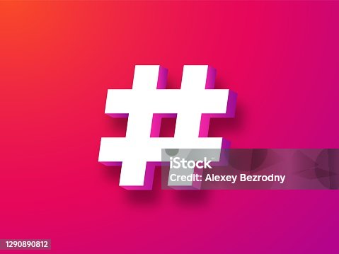istock Hashtag symbol 3d. Trending white tag blog on red background and social networks chat. 1290890812