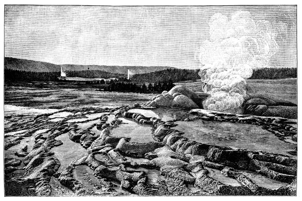 Illustration of a Near Old Faithful geyser in Yellowstone park