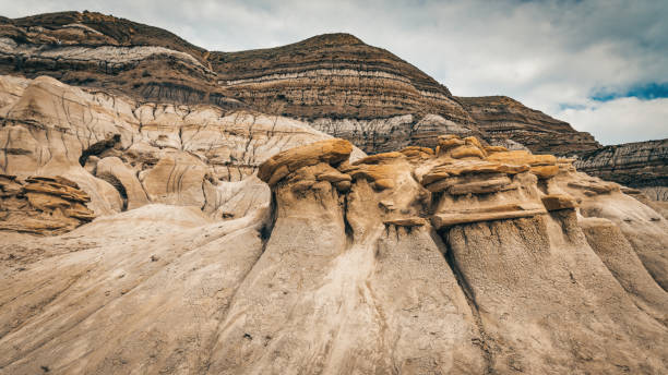 Drummheller Hoodoos Rock Formation Panorama. Drumheller Hoodoos, Alberta, Canada, North America.