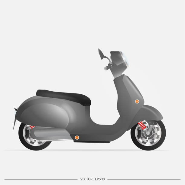 istock Realistic black moped in the old style. Yellow scooter isolated on a white background. Vector illustration. 1290894540