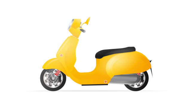 istock Realistic yellow moped in the old style. Yellow scooter isolated on a white background. Vector illustration. 1290894560