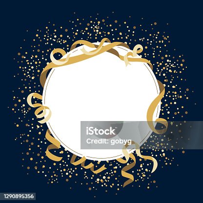 istock Gold celebration blank round frame 1290895356