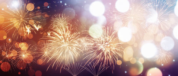 istock Abstract colored firework on dark sky. Celebration and anniversary concept 1290895625
