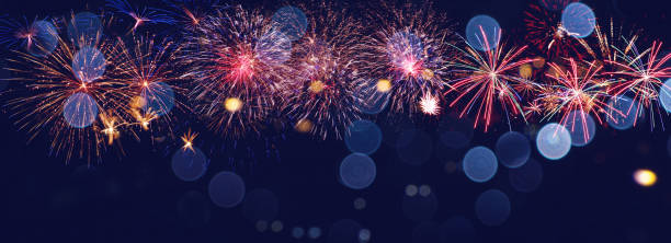 istock Abstract colored firework on dark sky. Celebration and anniversary concept 1290895715
