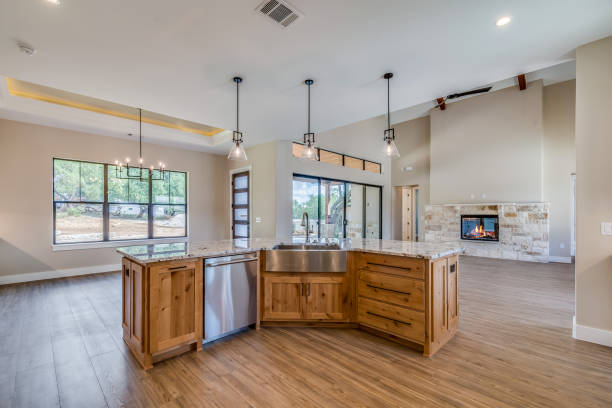 istock Natural wood look on island and flooring 1290895886