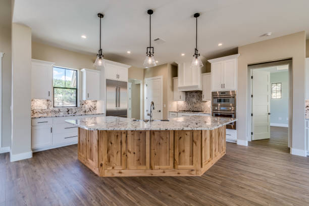 istock Natural wood look on island and flooring 1290895892