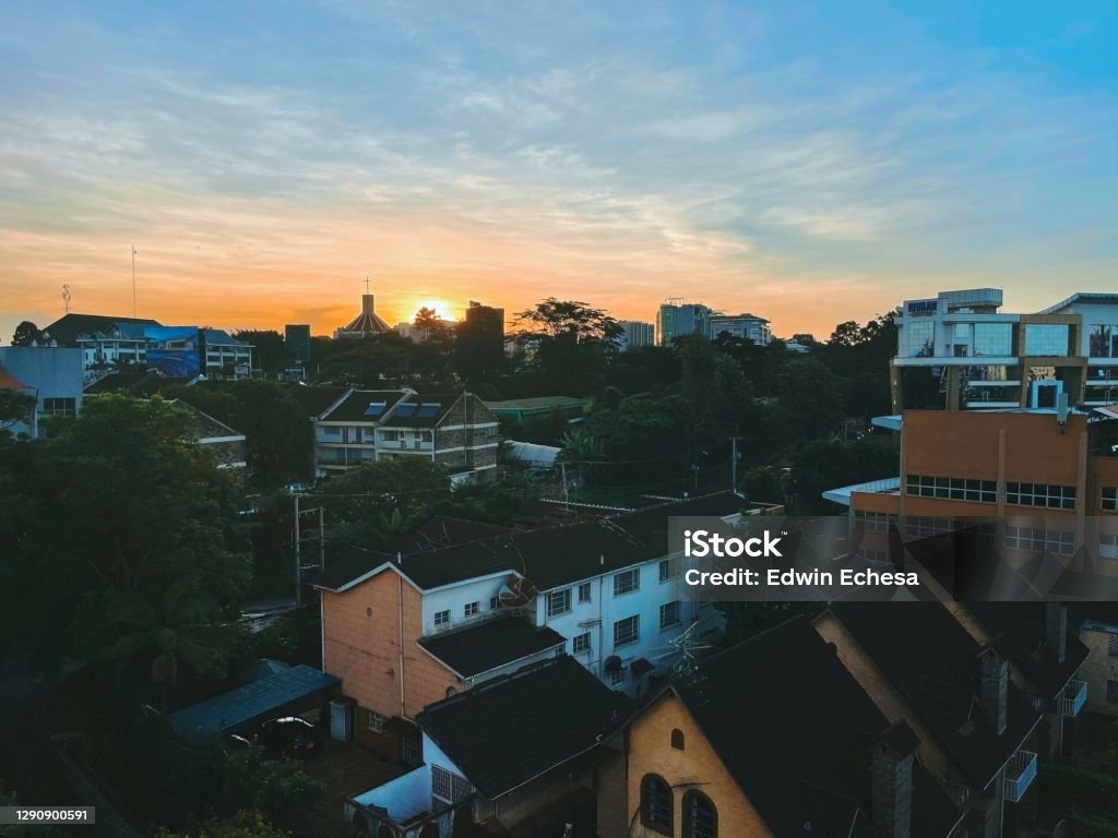 Nairobi, Westlands Evening Cityscape Aerial View Stock Photo