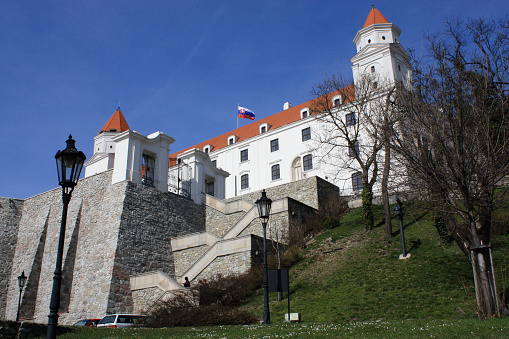 Bratislava, Slovakia - March 25, 2011: Bratislava Castle stands on a hill above the Slovakian capital.