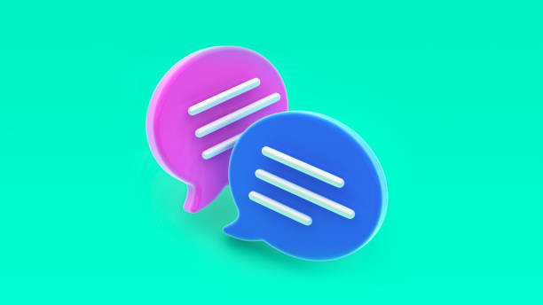 Chat bubble icon 3d rendering. Concept of social media messages, SMS, comments. stock photo