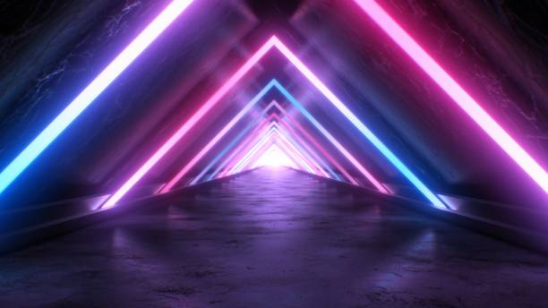 Abstract Neon Triangle Tunnel and Aesthetic Pink Blue Glow Reflection - Abstract Background Texture This abstract texture background graphic is high definition and a great quality pattern that can be used for various purposes. vj loop stock pictures, royalty-free photos & images