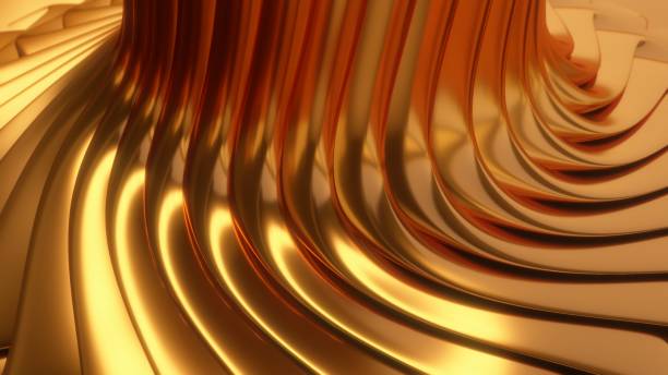 istock Abstract Shiny Gold Metal Wave Folds Twisting Back and Forth Reflects - Abstract Background Texture 1290906547