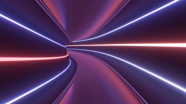 istock Inside Futuristic Sci-Fi Neon Spaceship Banked Hallway Tunnel Glowing - Abstract Background Texture 1290906681
