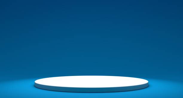 istock 3D White Stands On Blue Background, Product Stand, Blank Scene 1290908455