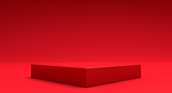 3D Red Stands On Red Background, Product Stand, Blank Scene, podium