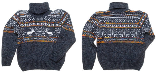 istock Kids knitted Christmas turtleneck sweater front and back view isolated on white 1290911033