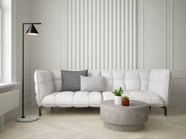 istock Mock up poster in white interior room 3d illustration 1290912603