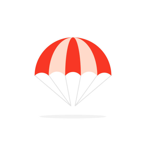 illustrazioni stock, clip art, cartoni animati e icone di tendenza di paracadute colore isolato su bianco - parachuting