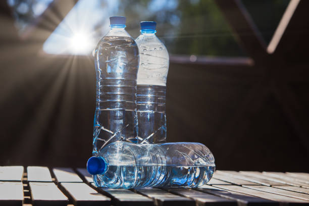 Plastic bottles of drinking water in the sun