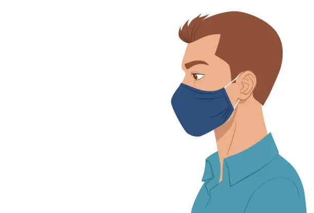 Vector illustration of Side view of a man wearing mask