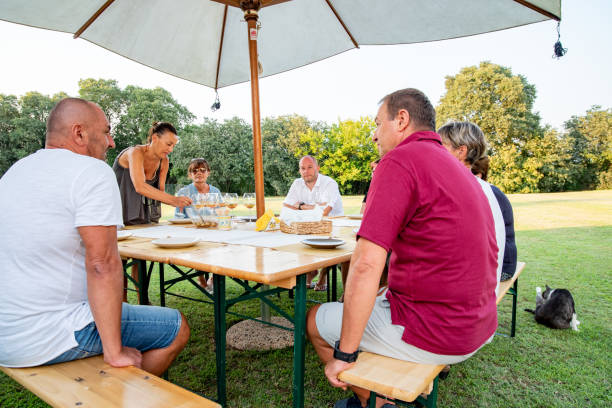 istock Family Having a Lunch Outdoors on Backyard 1290933005