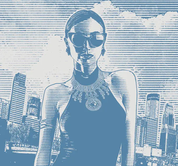 Vector illustration of Fashionable woman and cityscape