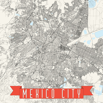 Topographic / Road map of Mexico City, Mexico. Original map data is open data via © OpenStreetMap contributors. All maps are layered and easy to edit. Roads are editable stroke.