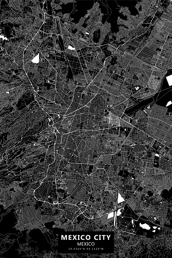 Poster Style Topographic / Road map of Mexico City, Mexico. Original map data is open data via © OpenStreetMap contributors. All maps are layered and easy to edit. Roads are editable stroke.
