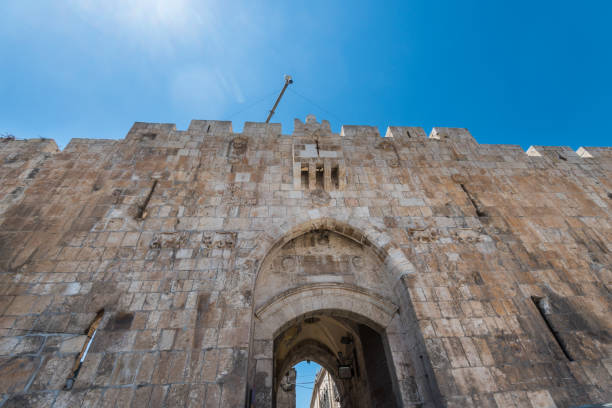 The Lions' Gate,  St. Stephen's Gate or Sheep Gate, located in the Eastern Wall of Jerusalam old City, Islamic quarter, the entrance marks the beginning of the Via Dolorosa. The Lions' Gate,  St. Stephen's Gate or Sheep Gate, located in the Eastern Wall of Jerusalam old City, Islamic quarter, the entrance marks the beginning of the Via Dolorosa. east vancouver stock pictures, royalty-free photos & images