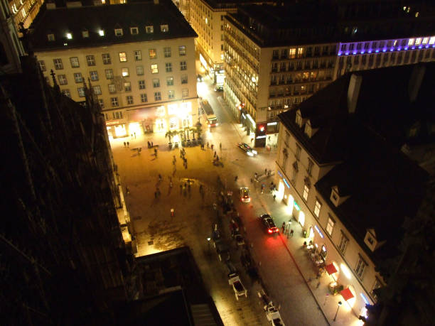 istock Night panorama from the St. Stephen's cathedral tower, Wien - Vienna, Austria 1290947407