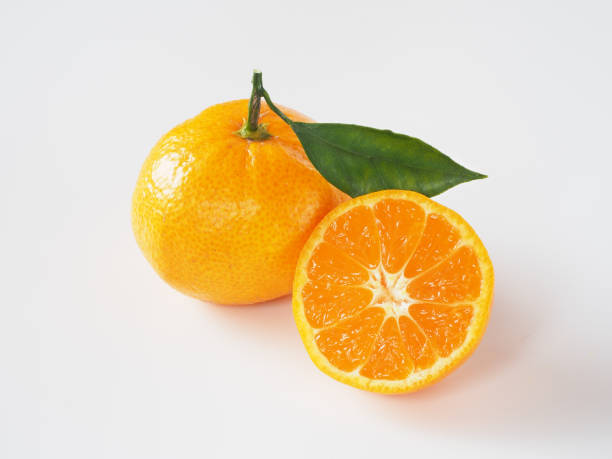 istock Japanese mandarin oranges fruit on white background 1290948675