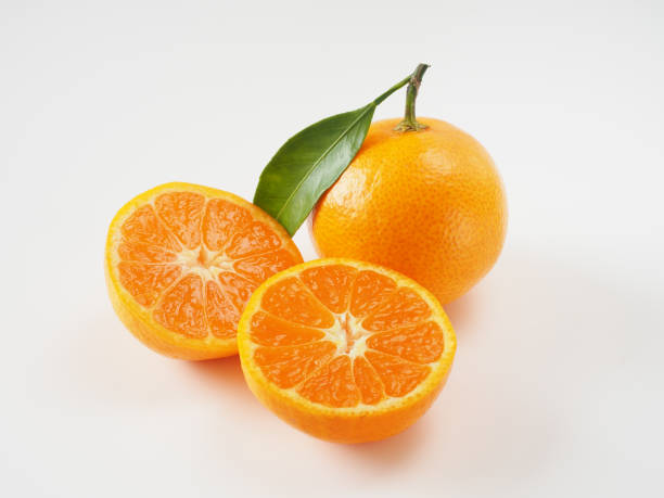 istock Japanese mandarin oranges fruit on white background 1290948695