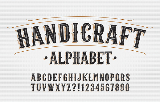 Handicraft alphabet font. Hand drawn letters and numbers. Stock vector typescript for your typography design.
