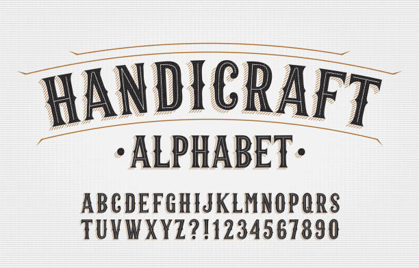 Handicraft alphabet font. Hand drawn letters and numbers. Handicraft alphabet font. Hand drawn letters and numbers. Stock vector typescript for your typography design. vintage stock illustrations