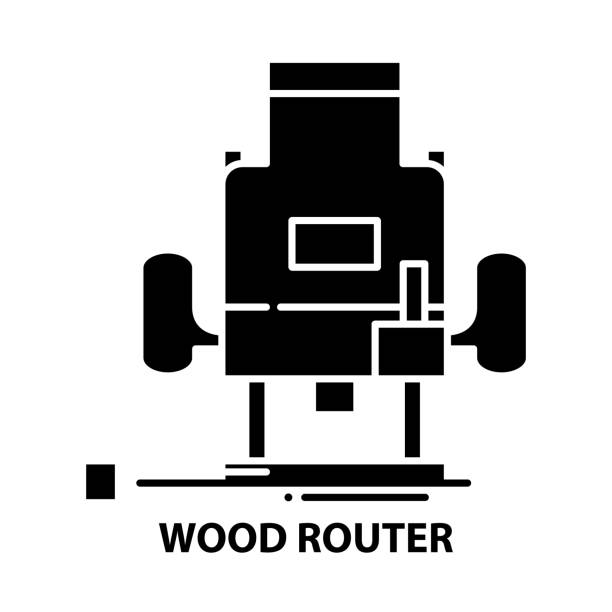 ilustrações de stock, clip art, desenhos animados e ícones de wood router symbol icon, black vector sign with editable strokes, concept illustration - wooden hub