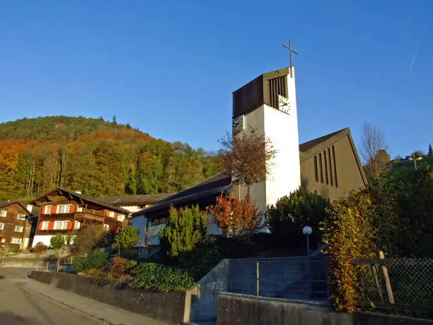 Catholic chapel Freienbach or Die Kapelle in Freienbach (oberhalb Kobelwald) in the Rhine river valley (Rheintal), Oberriet SG - Canton of St. Gallen, Switzerland