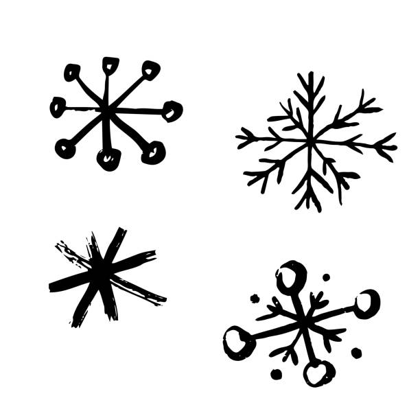 Snowflakes collection hand drawn style Vector illustration of a collection of snowflakes in a hand drawn style. snowflake shape drawings stock illustrations
