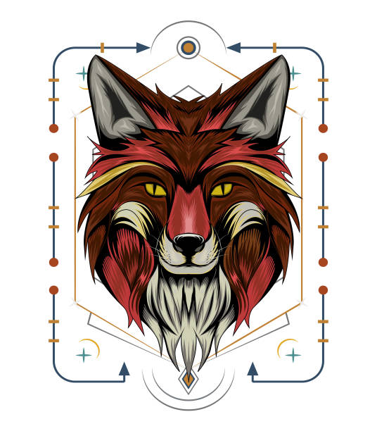 istock fox animal face illustration. fox head logo with ornament background. APPAREL T-shirt design, print decoration 1290969199
