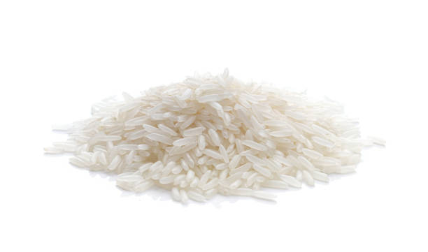 istock Dry white jasmine rice in on a white background 1290969247