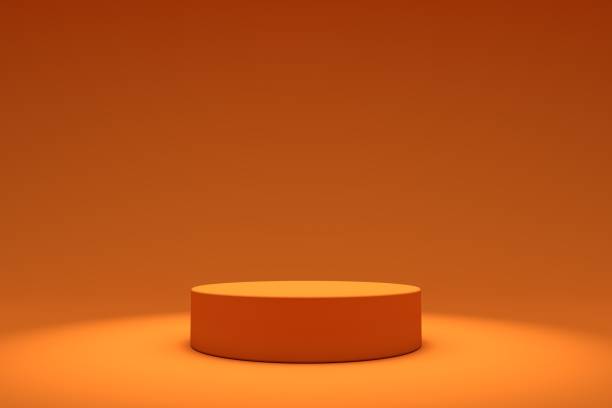 3D Orange Stands On Orange Background, Product Stand, Blank Scene 3D Orange Stands On Orange Background, Product Stand, Blank Scene construction platform photos stock pictures, royalty-free photos & images