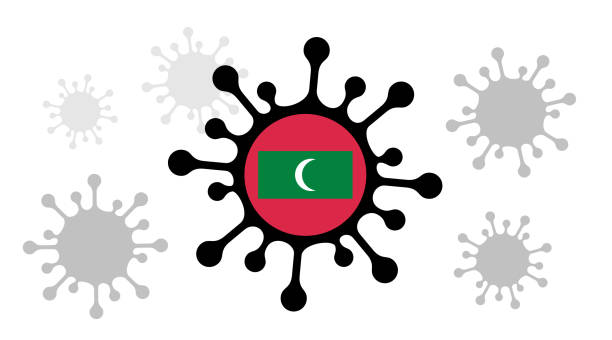 Covid-19 coronavirus icon and maldives flag vector art illustration