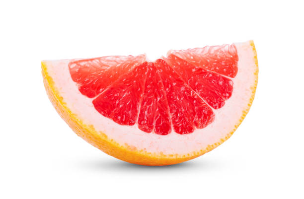 istock Ripe slice of pink grapefruit citrus fruit on white background 1290972068