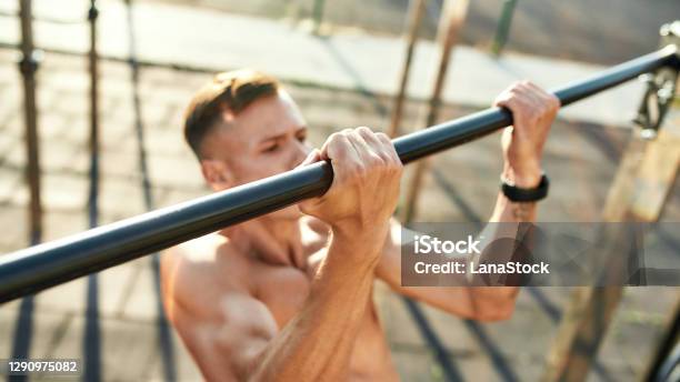 Selective View On Young Man Hands During Pulling Up Stock Photo ...