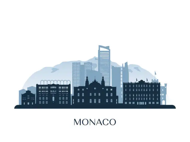 Vector illustration of Monaco skyline, monochrome silhouette. Vector illustration.