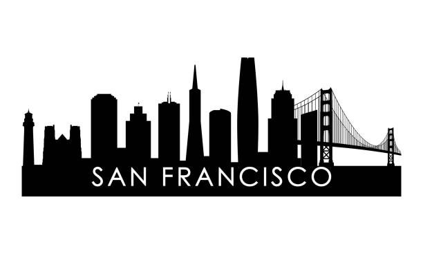 san francisco skyline silhouette. schwarzes stadtdesign in san francisco isoliert auf weißem hintergrund. - san francisco county golden gate bridge bridge tower stock-grafiken, -clipart, -cartoons und -symbole